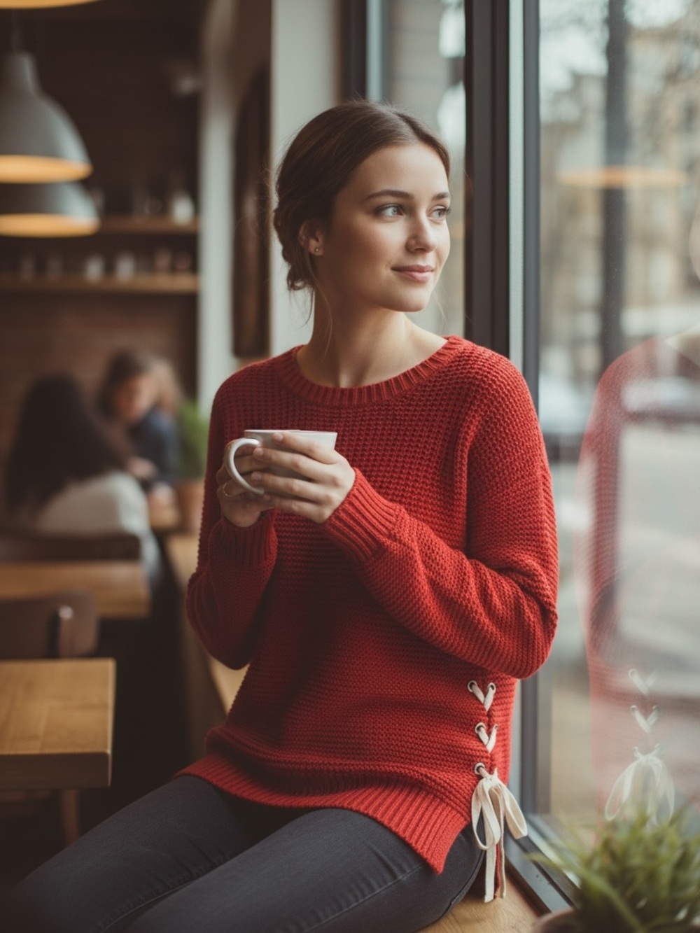 Women’s Red Knit Side-Tie Sweater
